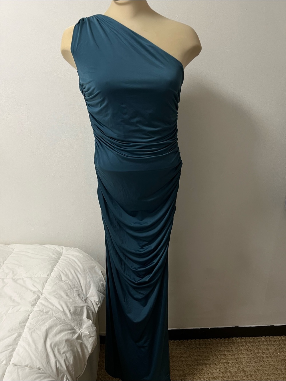 Chi Chi London Teal One-Shoulder Ruched Maxi Dress